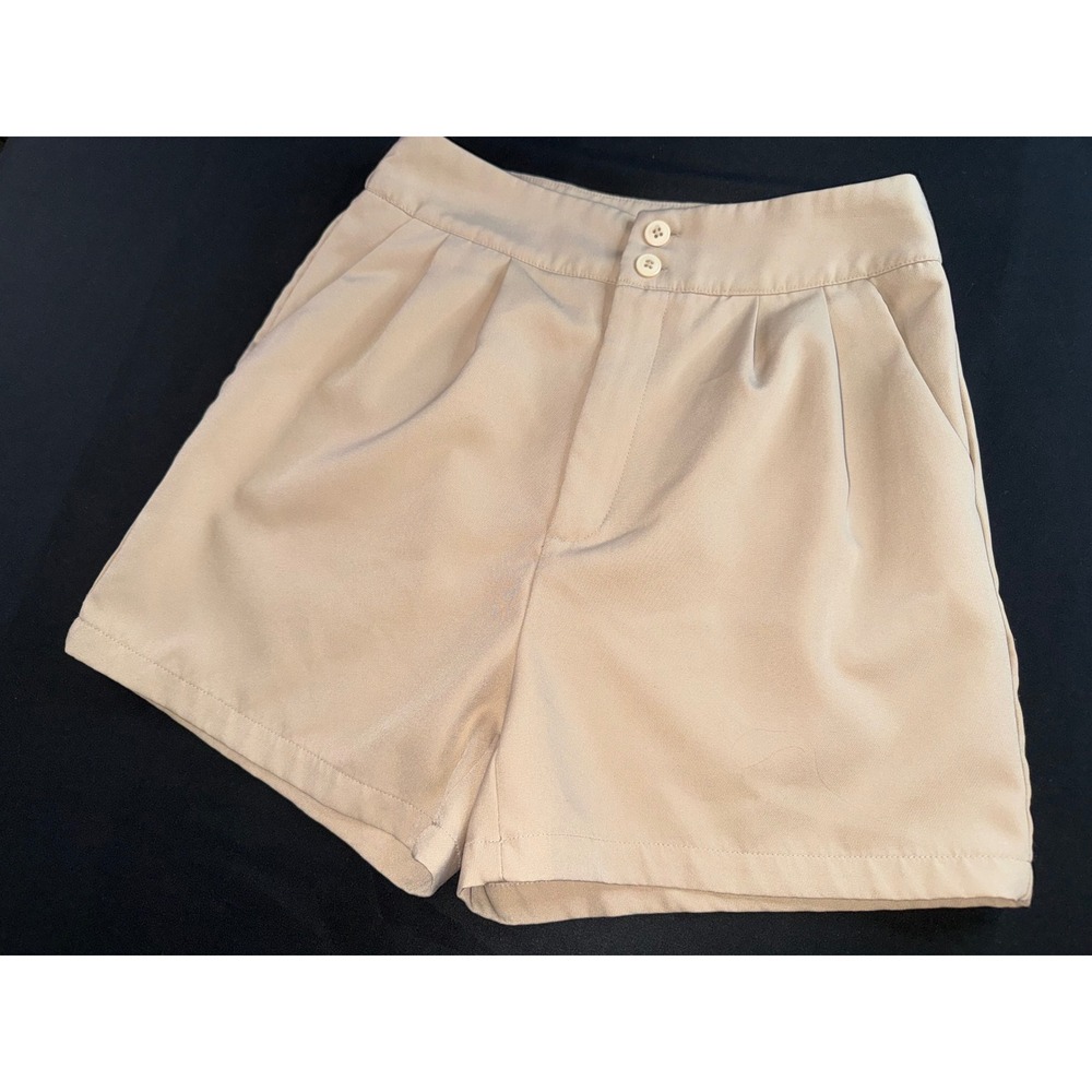 Tan Beige High‎ Waisted Pleated Shorts Double Button Size Small